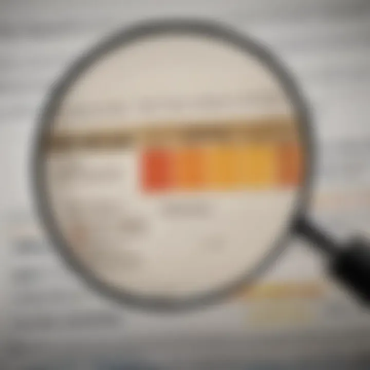 A magnifying glass over a credit report to signify scrutiny and analysis.