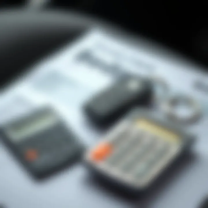Budgeting for Your First Used Car A financial calculator next to car keys and a budget sheet