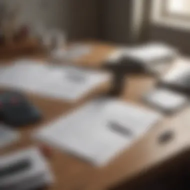 Blueprints and financial planning materials on a desk