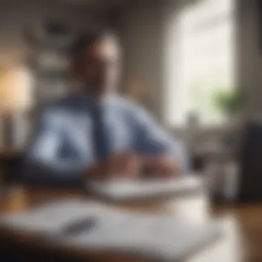 A person analyzing financial data while sitting at a desk with a laptop.