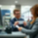 Bank Teller Assistance in Cashing Checks A bank teller assisting a customer with check cashing