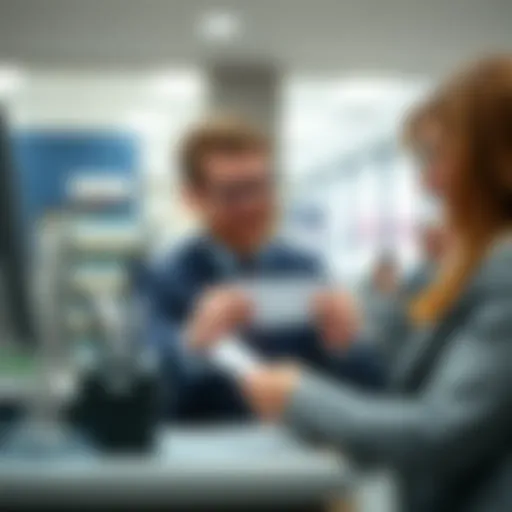 Bank Teller Assistance in Cashing Checks A bank teller assisting a customer with check cashing