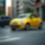 A compact car parked in a city setting