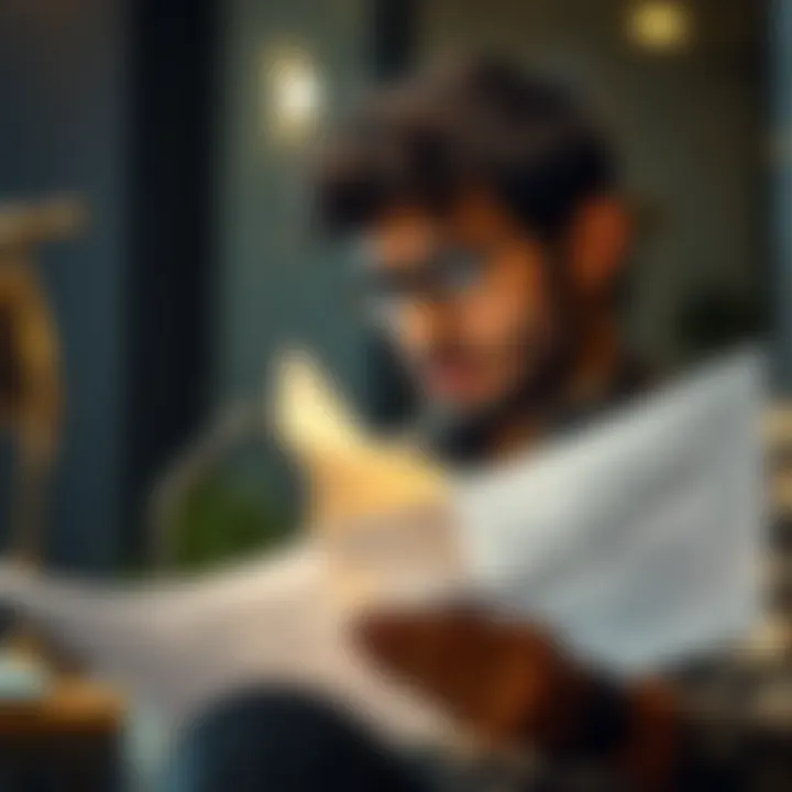 Analyzing Insurance Documents A person analyzing insurance documents with a thoughtful expression