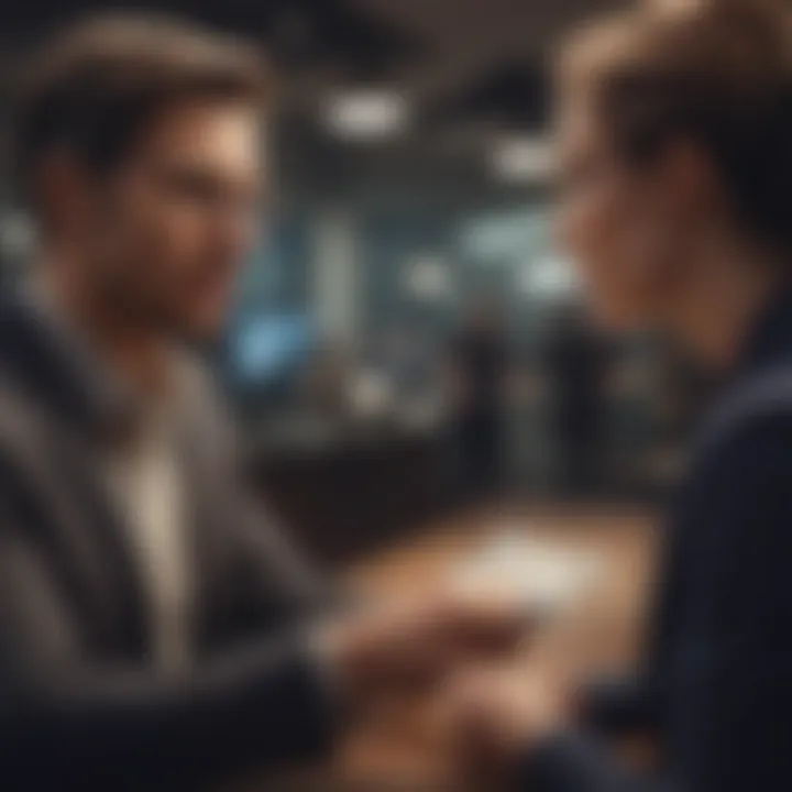 A close-up of a customer interacting with a banking representative