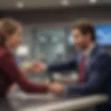 A customer interacting with a bank teller during a cash deposit.