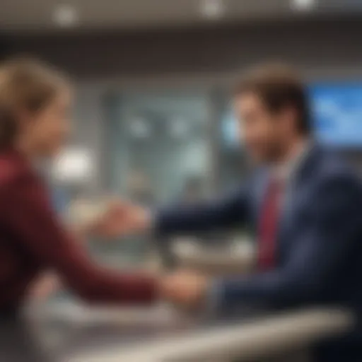 A customer interacting with a bank teller during a cash deposit.