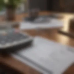 Calculator and real estate documents on a table