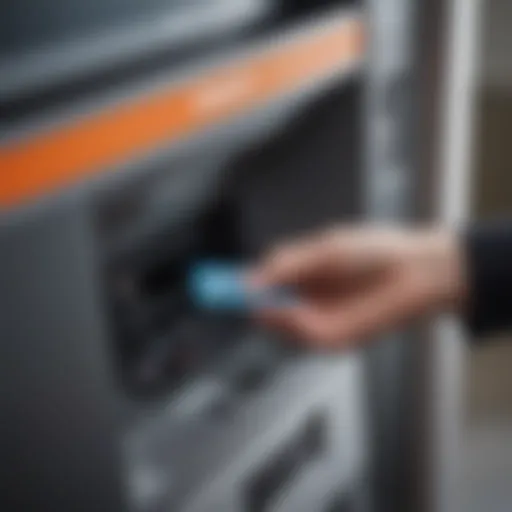 A close-up view of a debit card being inserted into an ATM