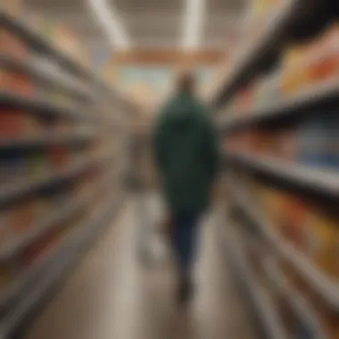 Price Comparison Shopping A shopper comparing prices in a grocery store aisle