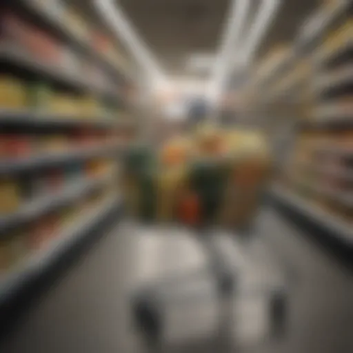 Shopping cart filled with groceries at a supermarket