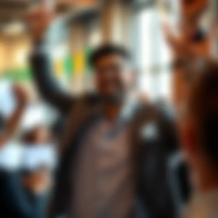 A successful entrepreneur celebrating a business milestone.