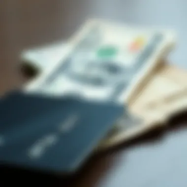 Close-up of a credit card with cash