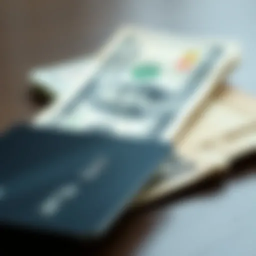 Close-up of a credit card with cash