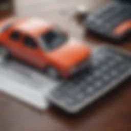 An illustration showing a calculator and car keys representing budgeting for vehicle insurance.
