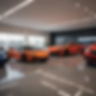 Showroom with Zero Financing Vehicles An elegant dealership showcasing a range of vehicles available for zero financing options.