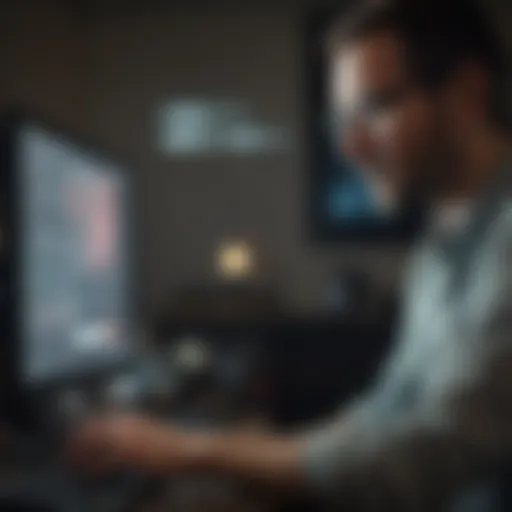 A tech professional analyzing data on a computer screen