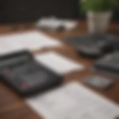 A calculator and financial documents on a desk.