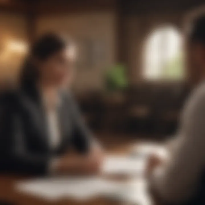 A serene setting featuring a financial planner and a client discussing investments