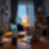 Ideal Home Office Environment Remote work setup with a laptop and coffee