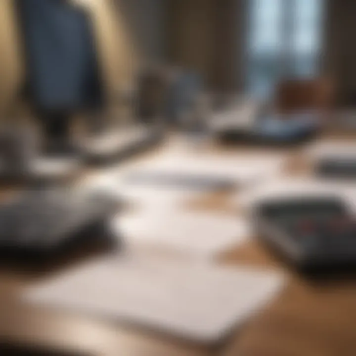 An organized workspace for filing taxes with forms and a calculator