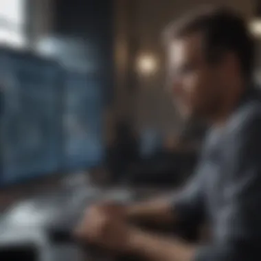 A thoughtful individual analyzing their personal data on a computer screen.