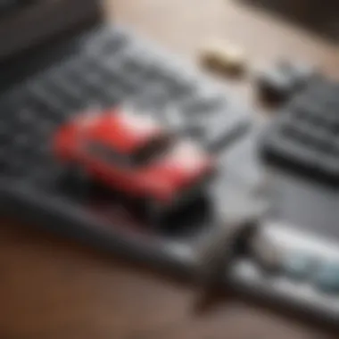 A calculator with an old car key, symbolizing the evaluation of trade-in value.