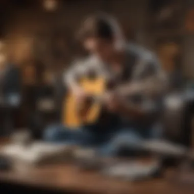 A serene scene of a musician playing guitar, symbolizing the passion for music.