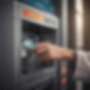 A credit card being inserted into an ATM slot