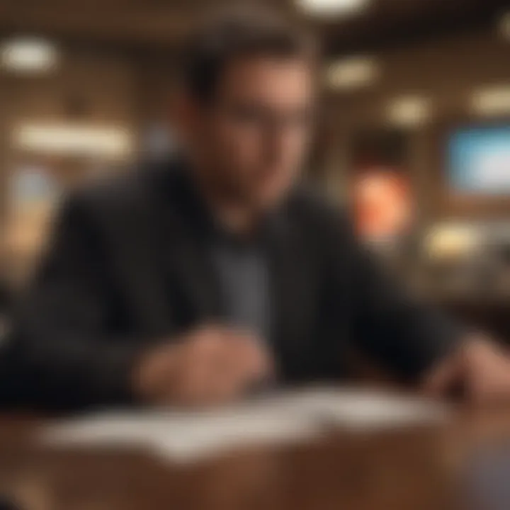 A thoughtful individual analyzing check cashing policies.