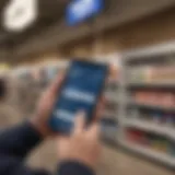 A customer reviewing the Lowe's credit card application details in a store