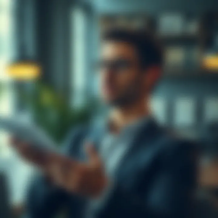 Evaluating Lender Terms A thoughtful individual evaluating mortgage lender terms