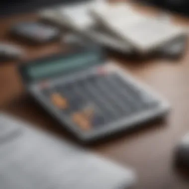 Calculating Savings from Refinancing A calculator with financial documents illustrating savings from refinancing