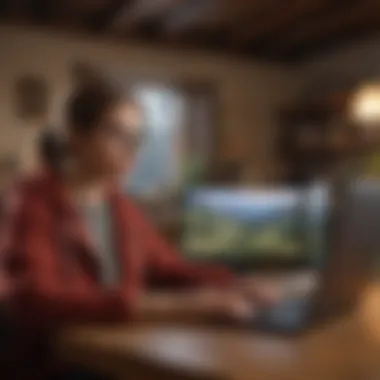 Finding Focus in Remote Work Introvert engaged in focused work on a laptop in a cozy environment