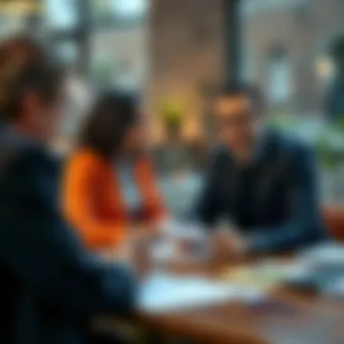 A strategic negotiation scene with interested parties discussing loan terms