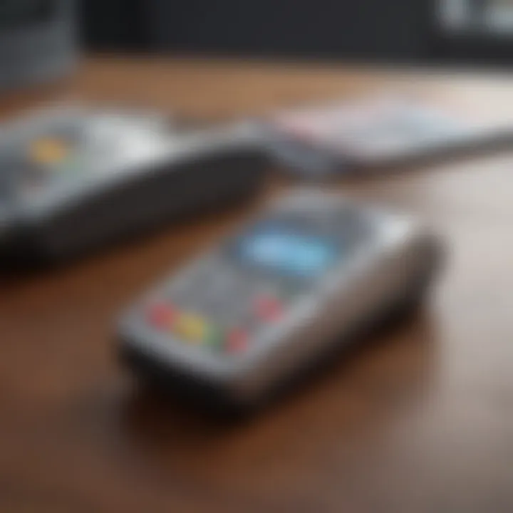 A close-up of a secure credit card reader set on a desk.