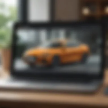 A credit score report displayed on a laptop screen, indicating the relationship with auto loans.