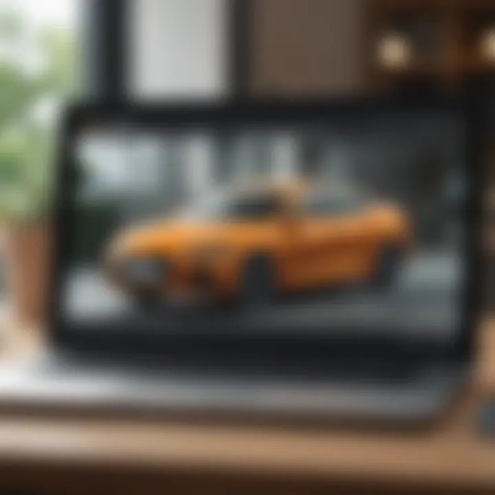 A credit score report displayed on a laptop screen, indicating the relationship with auto loans.