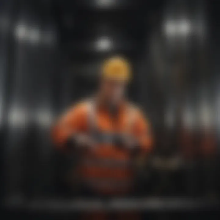 Technician working on an elevator shaft with safety equipment