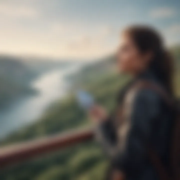 A traveler enjoying a scenic view while using travel rewards earned from a loyalty program