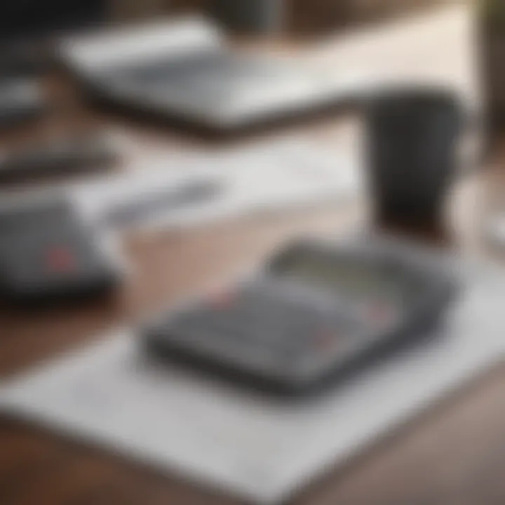 A calculator and financial documents on a desk representing budgeting for home purchase.