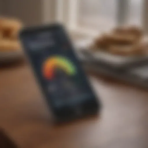A close-up of a smartphone displaying a credit score app interface