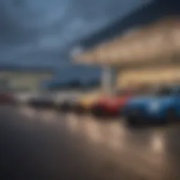 A scenic view of a car dealership in Ireland showcasing various vehicle options