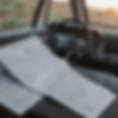 Close-up of a motorhome dashboard with financial documents laid out