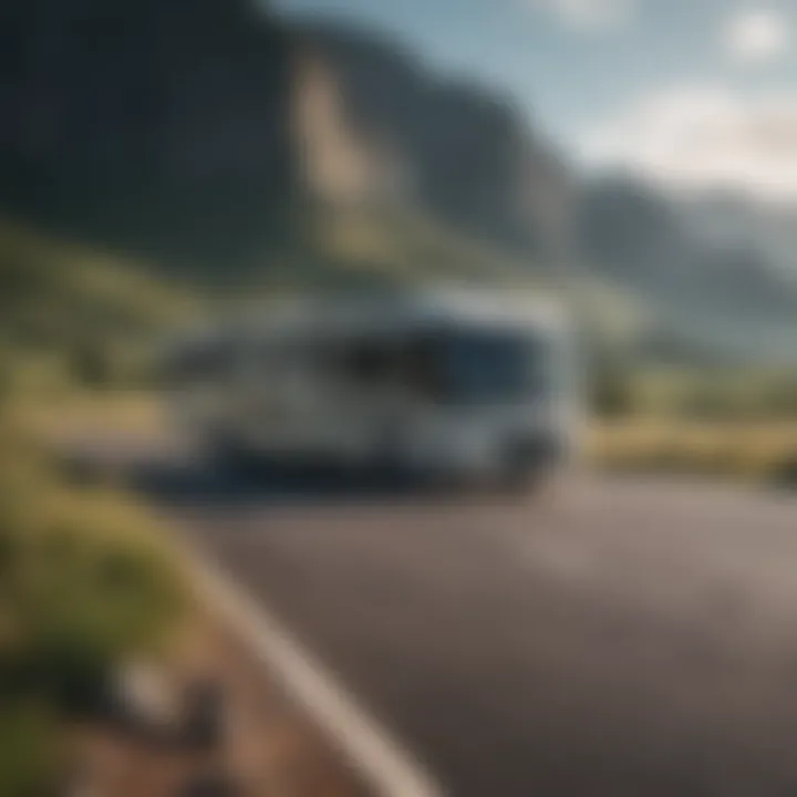 A scenic view of a motorhome parked in a picturesque landscape