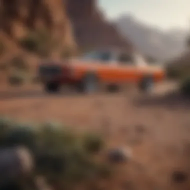 An overview of a Mustang parked in a scenic location.