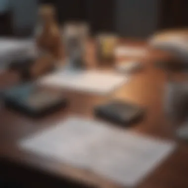 A negotiation table with documents and calculators, symbolizing financial discussions.