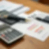 A detailed calculator and financial documents on a wooden table
