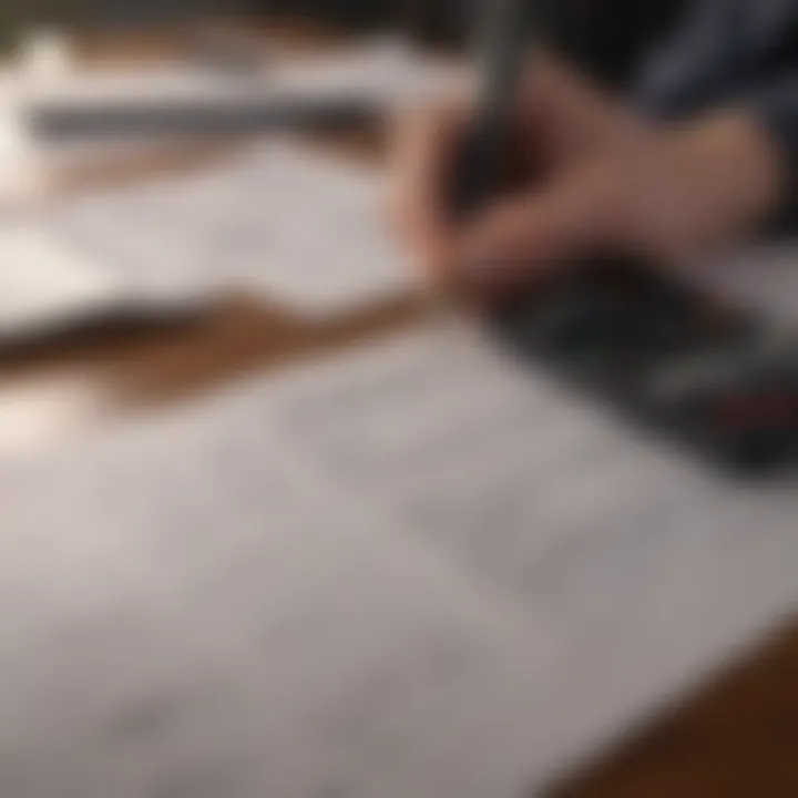 Individual reviewing financial documents and tax return