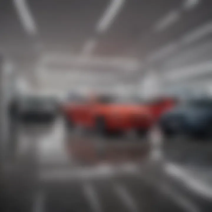 A modern car dealership showcasing various vehicles